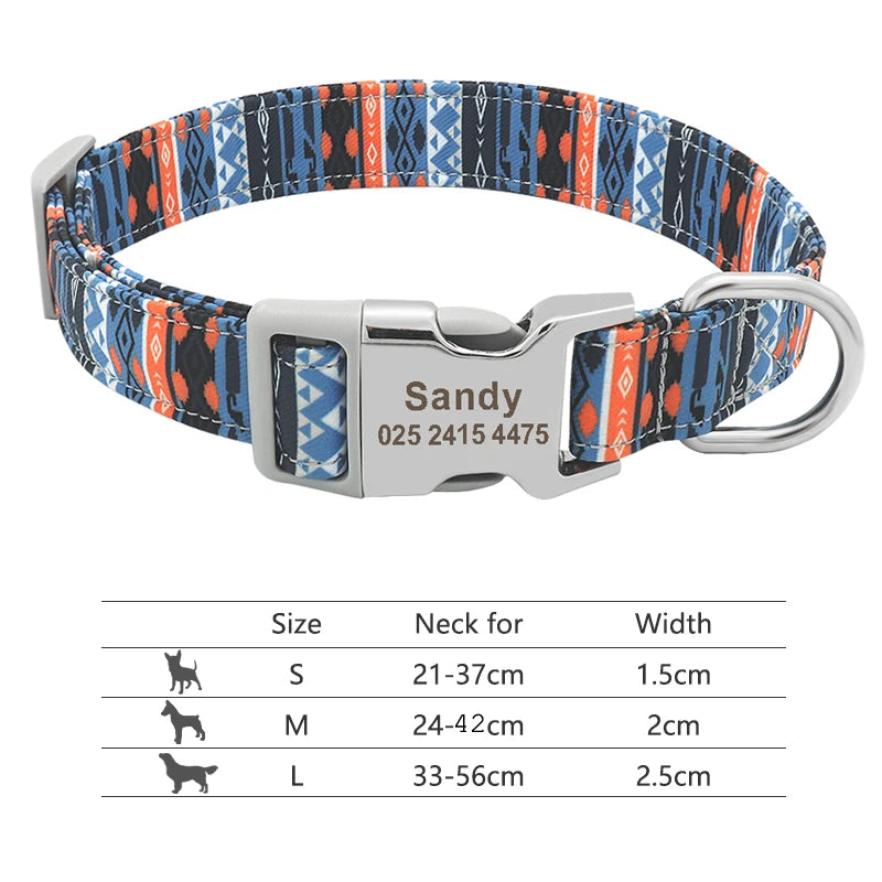 Custom Dog Collar with Free Engraving - Personalized Pet ID Nylon Blue 1