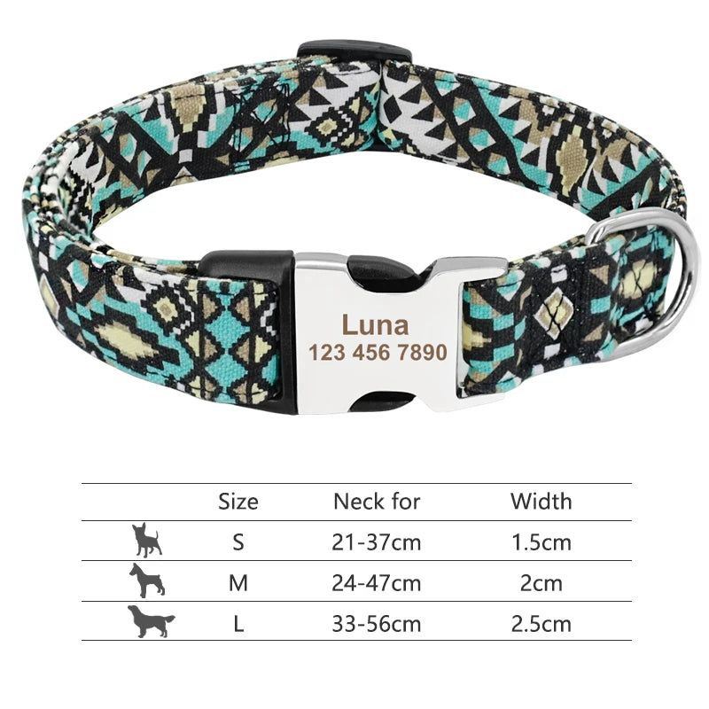 Custom Dog Collar with Free Engraving - Personalized Pet ID Nylon 019 Black