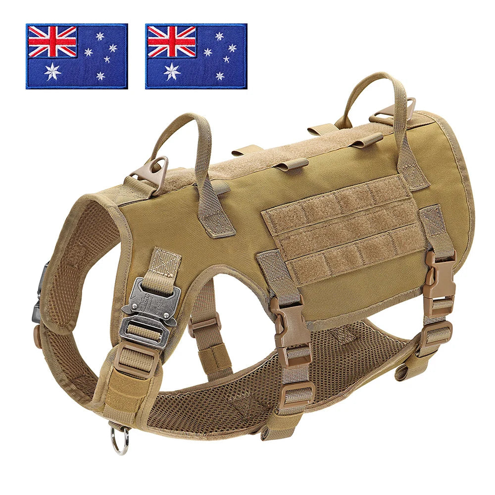 Tactical Dog Harness for Large Dogs - Military Grade Vest KH--AU