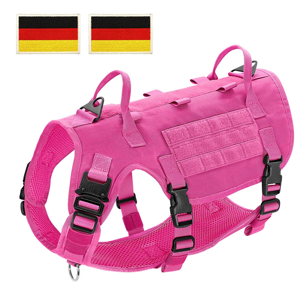 Tactical Dog Harness for Large Dogs - Military Grade Vest Rose--DE