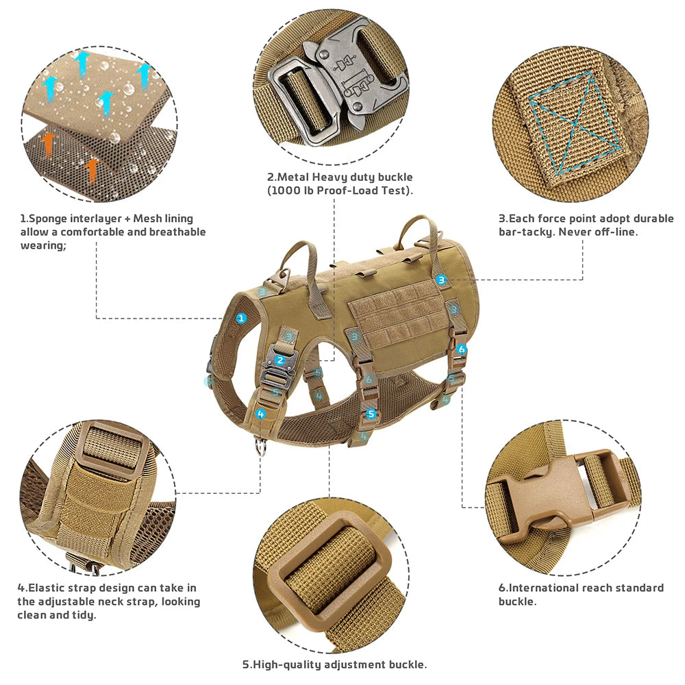 Tactical Dog Harness for Large Dogs - Military Grade Vest
