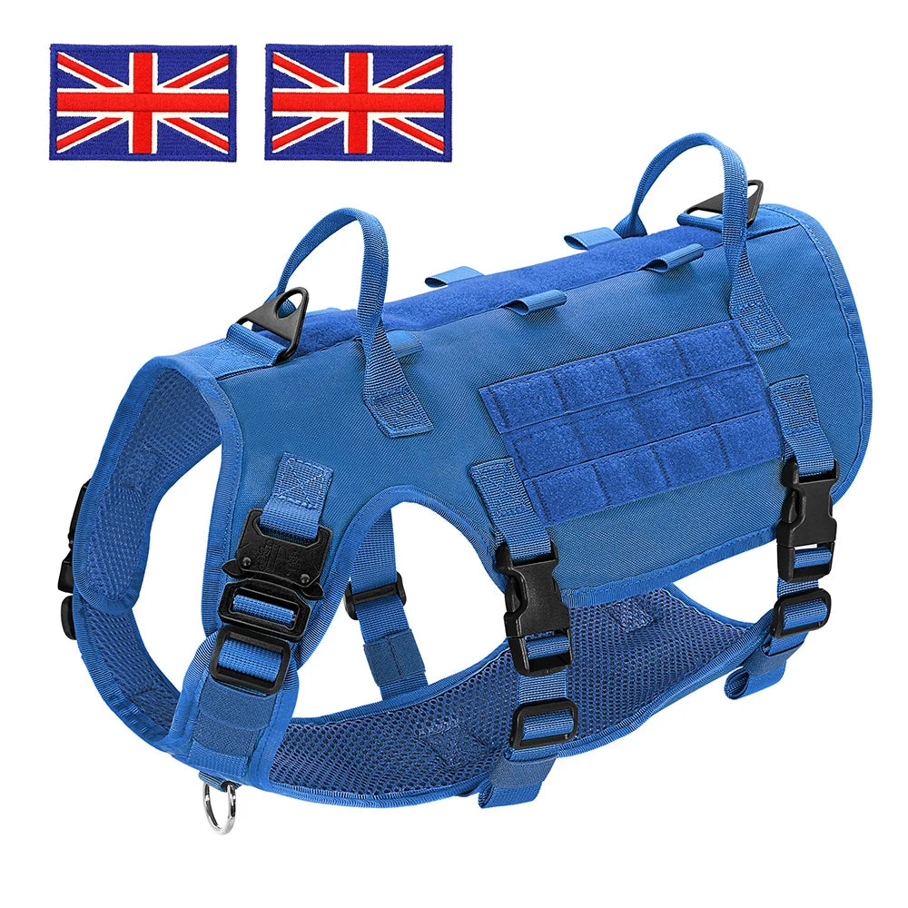 Tactical Dog Harness for Large Dogs - Military Grade Vest Blue--UK