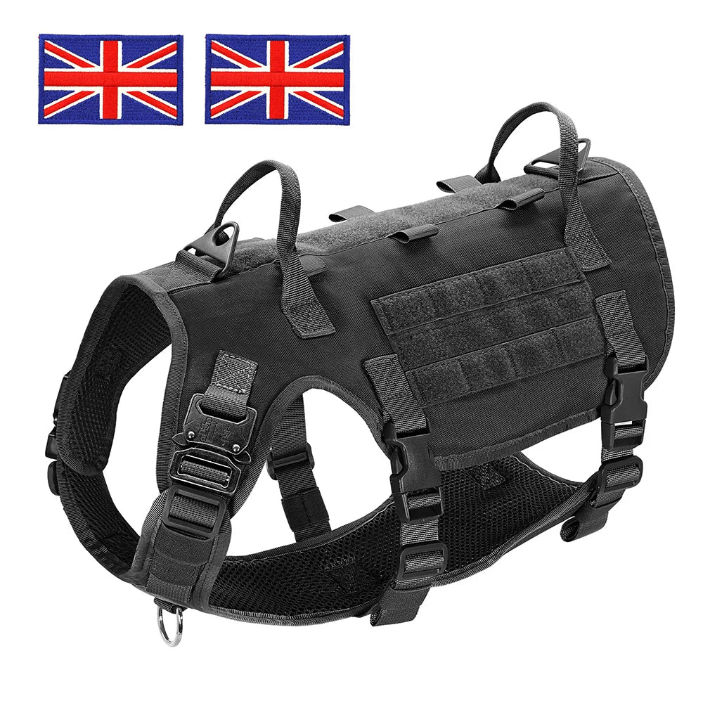 Tactical Dog Harness for Large Dogs - Military Grade Vest Black--UK