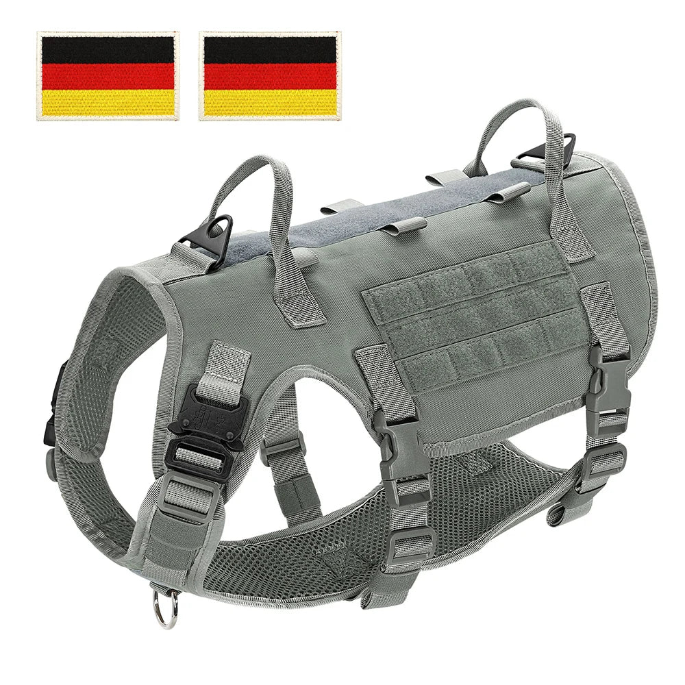 Tactical Dog Harness for Large Dogs - Military Grade Vest Gray--DE