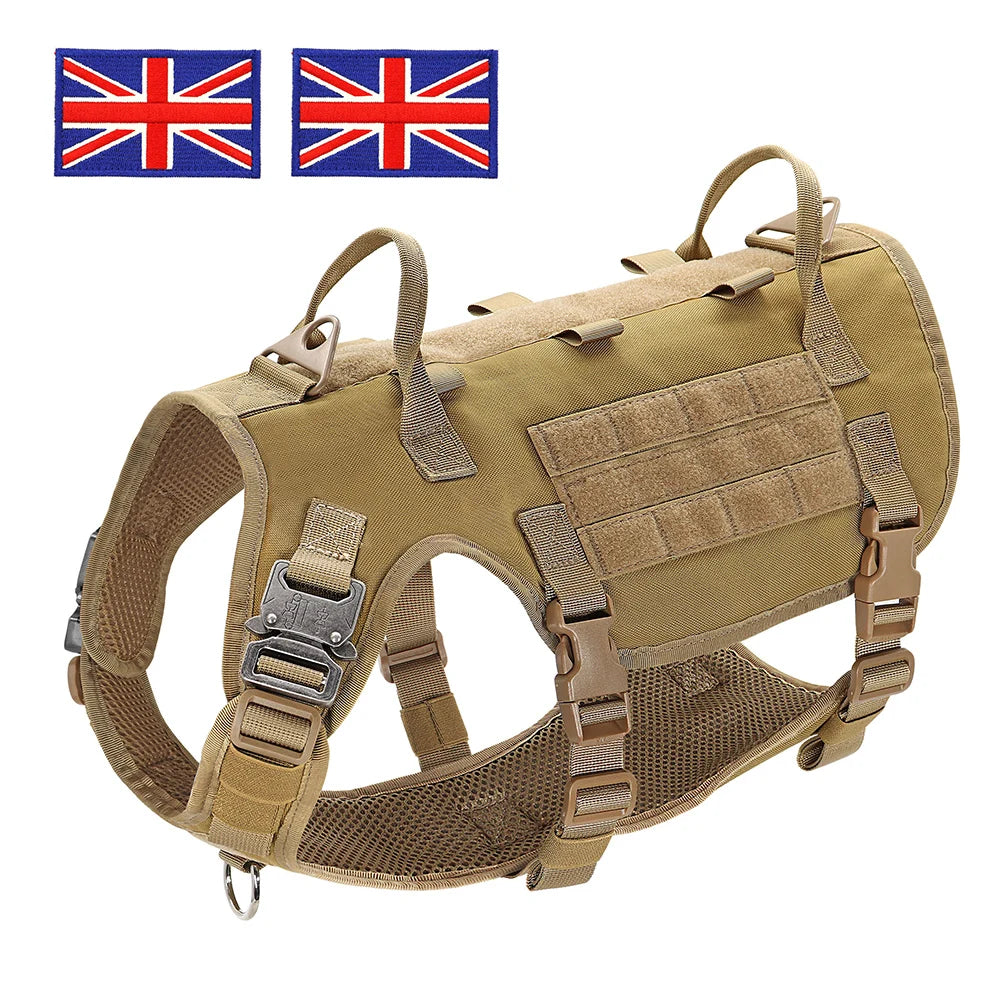 Tactical Dog Harness for Large Dogs - Military Grade Vest KH--UK