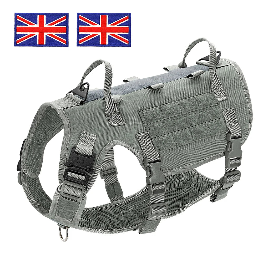 Tactical Dog Harness for Large Dogs - Military Grade Vest Gray--UK