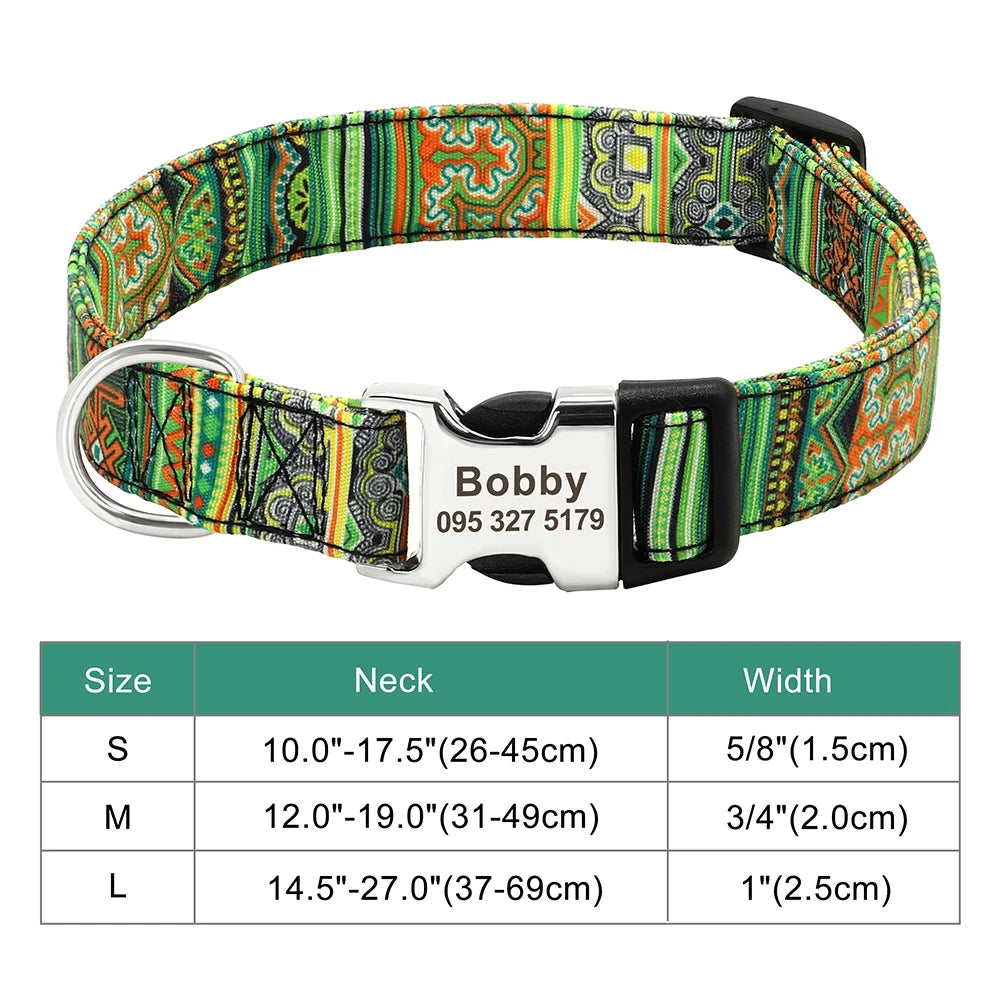 Custom Dog Collar with Free Engraving - Personalized Pet ID Nylon 030 Green
