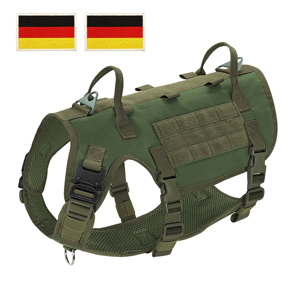 Tactical Dog Harness for Large Dogs - Military Grade Vest Green--DE