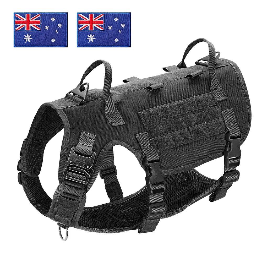 Tactical Dog Harness for Large Dogs - Military Grade Vest Black--AU