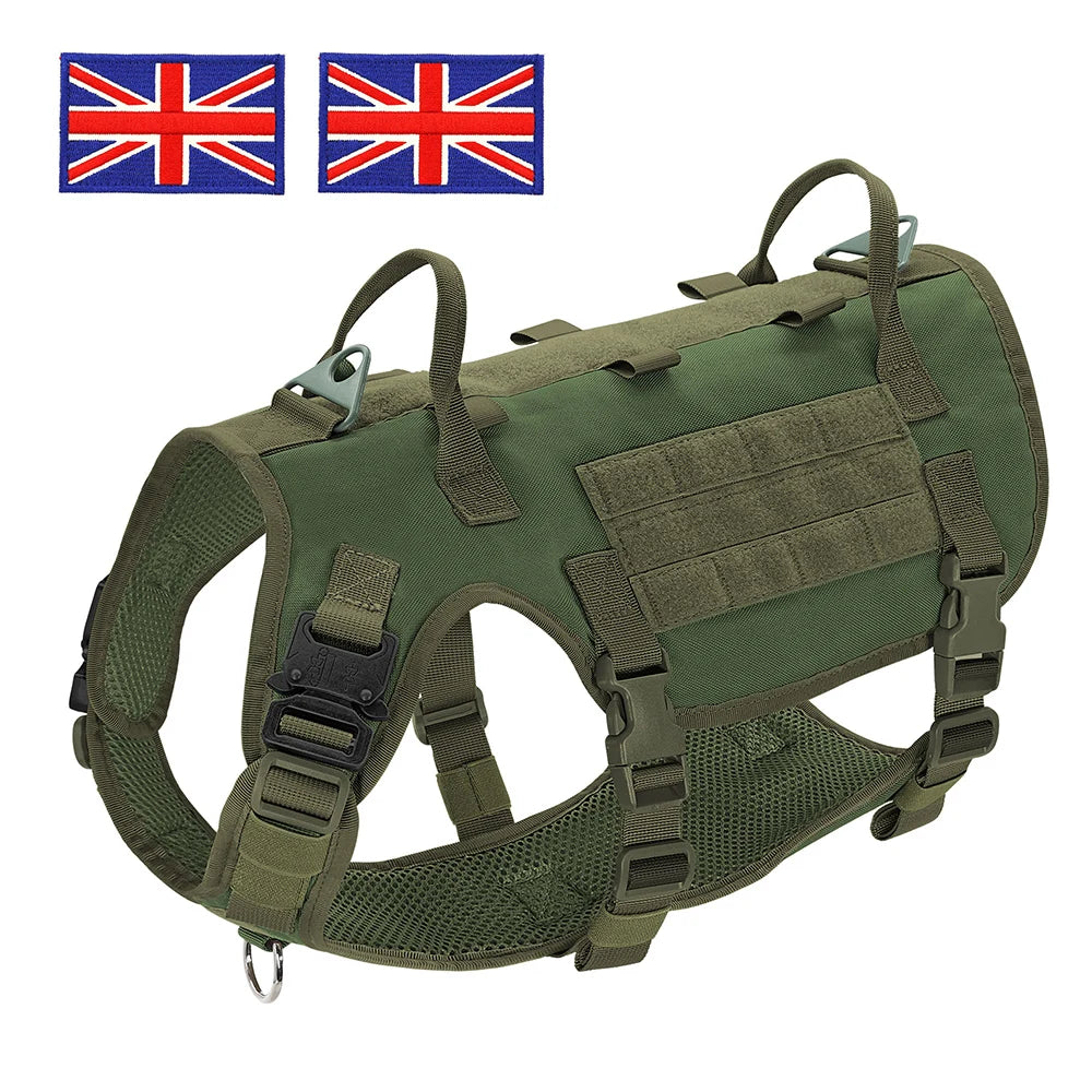Tactical Dog Harness for Large Dogs - Military Grade Vest Green--UK