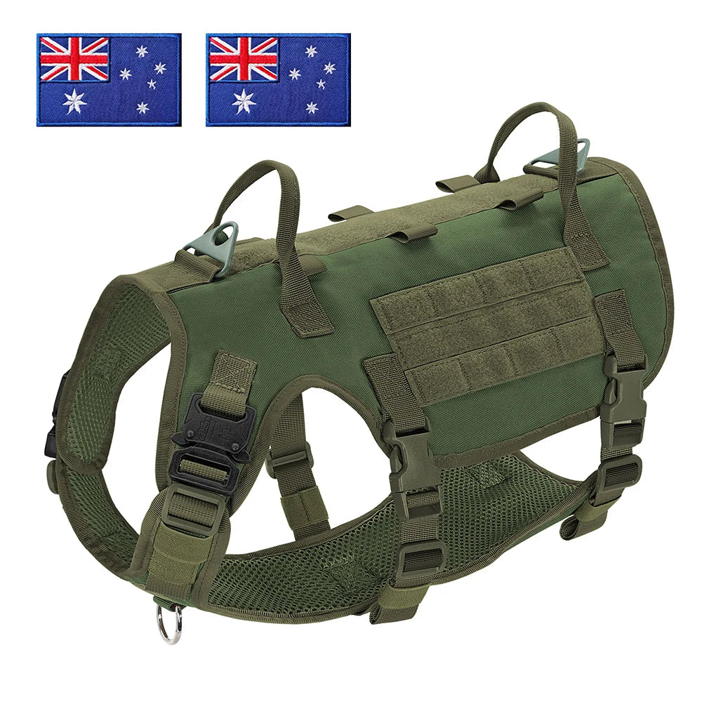Tactical Dog Harness for Large Dogs - Military Grade Vest Green--AU