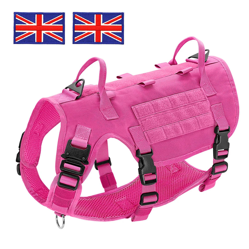 Tactical Dog Harness for Large Dogs - Military Grade Vest Rose--UK