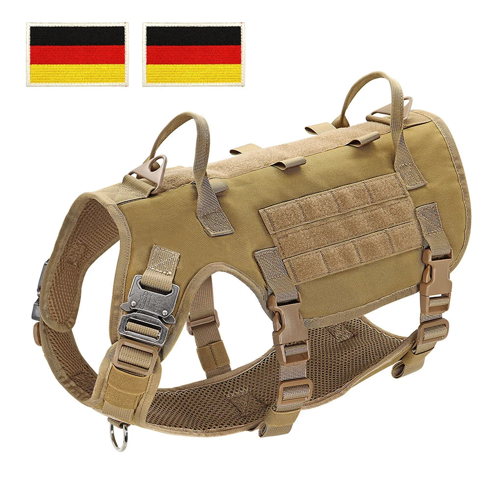 Tactical Dog Harness for Large Dogs - Military Grade Vest KH--DE