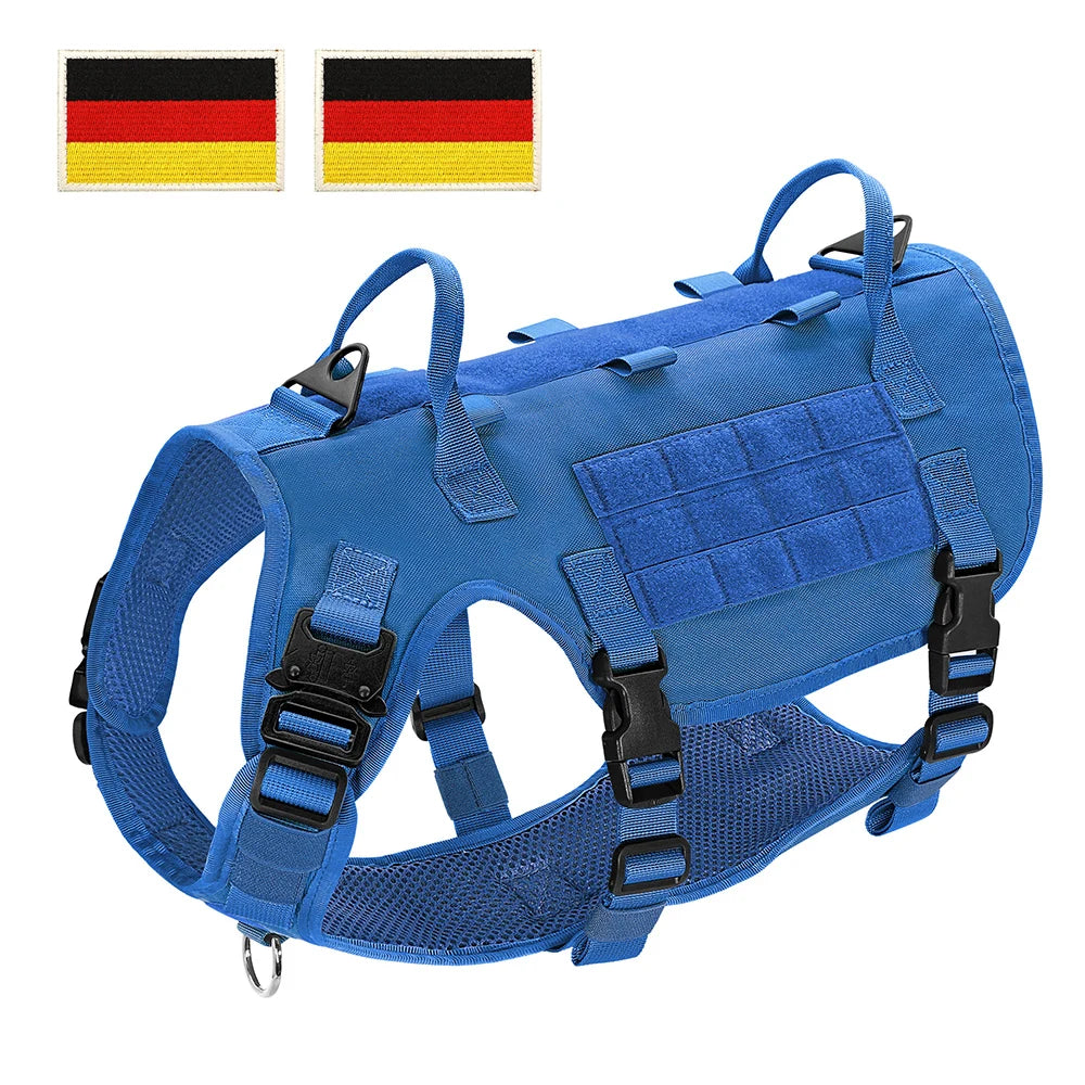 Tactical Dog Harness for Large Dogs - Military Grade Vest Blue--DE