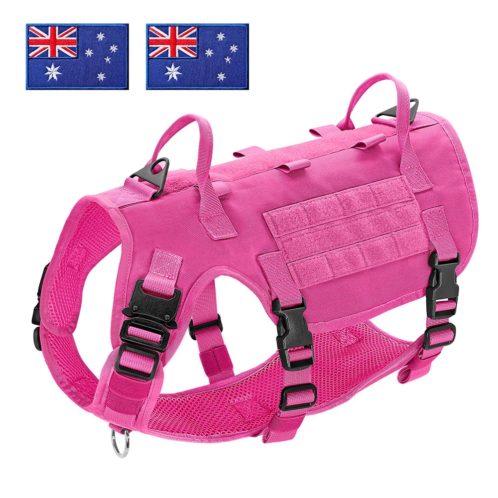 Tactical Dog Harness for Large Dogs - Military Grade Vest Rose--AU