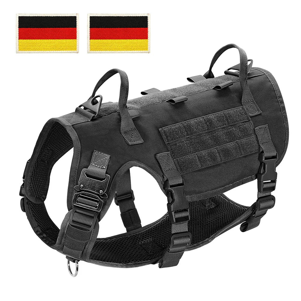 Tactical Dog Harness for Large Dogs - Military Grade Vest Black--DE