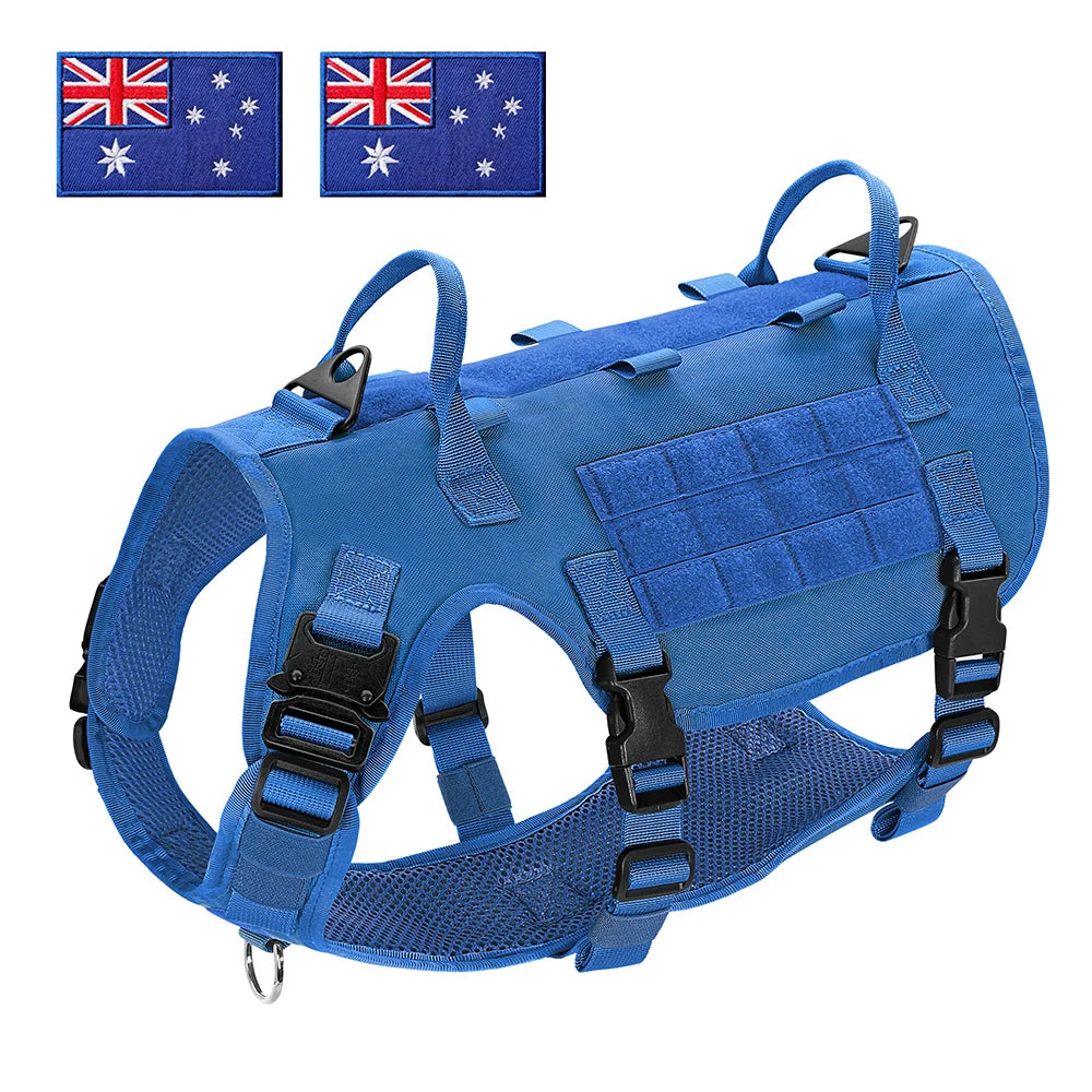 Tactical Dog Harness for Large Dogs - Military Grade Vest Blue--AU