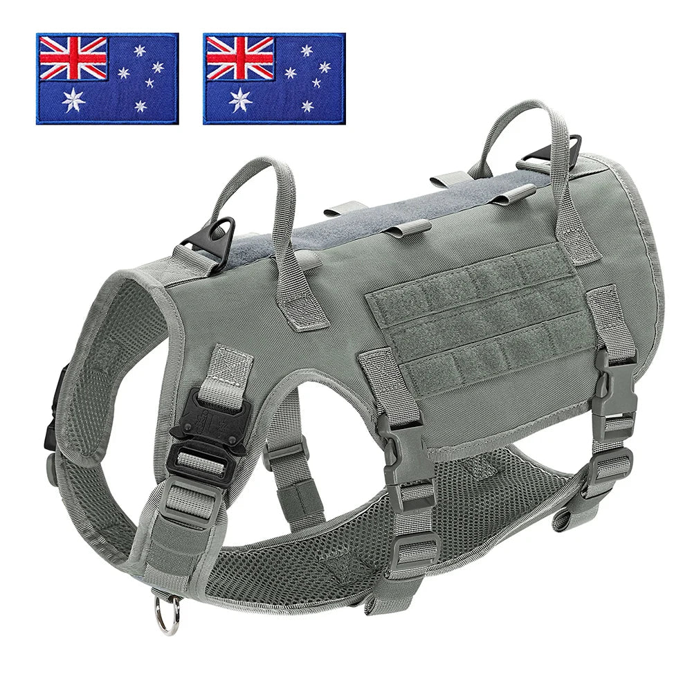 Tactical Dog Harness for Large Dogs - Military Grade Vest Gray--AU