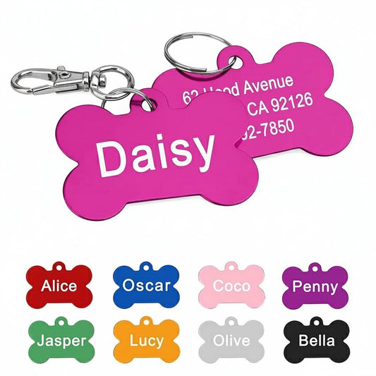 Bone Shaped Dog ID Tag - Custom Engraved Pet Name Aluminum