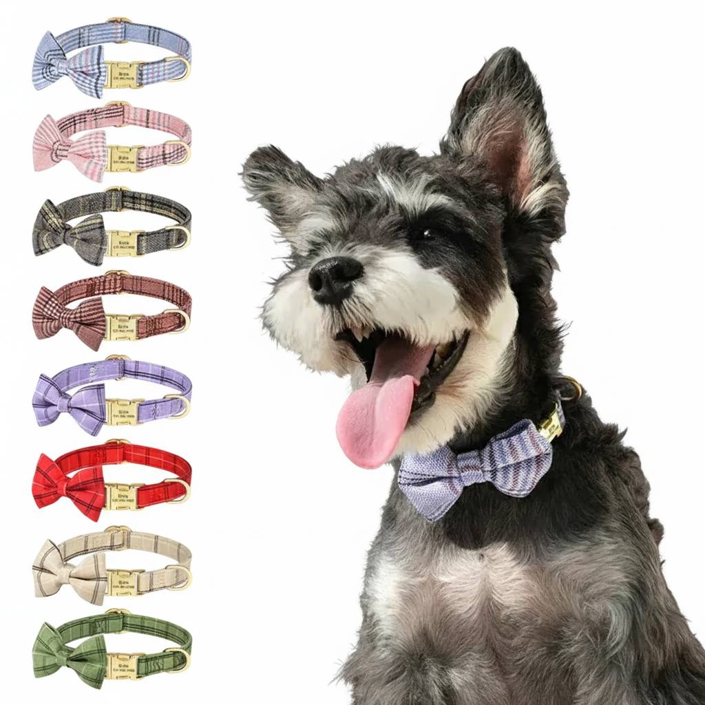 Custom Dog Collar Bowknot Engraved Pet ID Nylon Small Medium