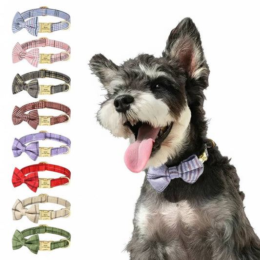 Custom Dog Collar Bowknot Engraved Pet ID Nylon Small Medium