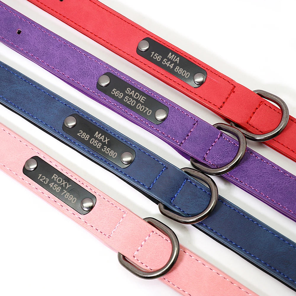 Custom Engraved Dog Collar - Personalized Leather Pet ID Collar
