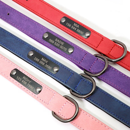 Custom Engraved Dog Collar - Personalized Leather Pet ID Collar
