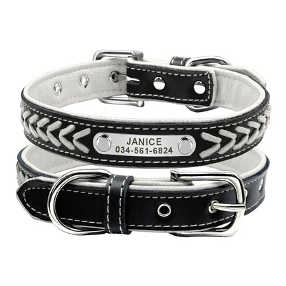 Custom Leather Dog Collar - Personalized Engraved Name Plate White