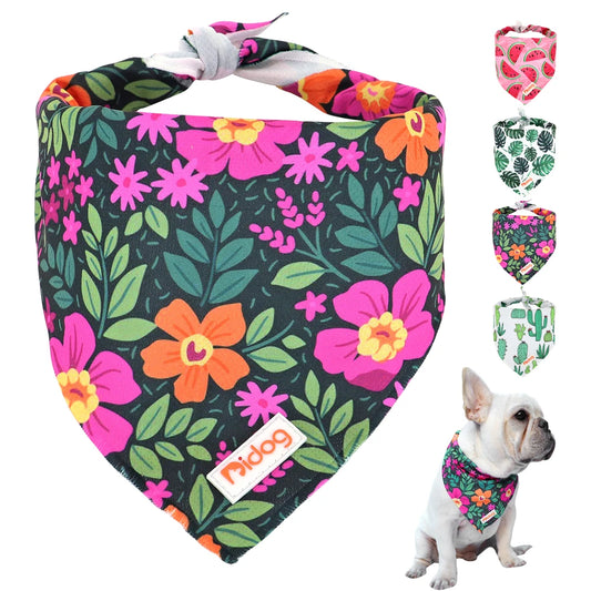 Soft Cotton Dog Bandana Scarf - Cute Print Pet Collar Accessory