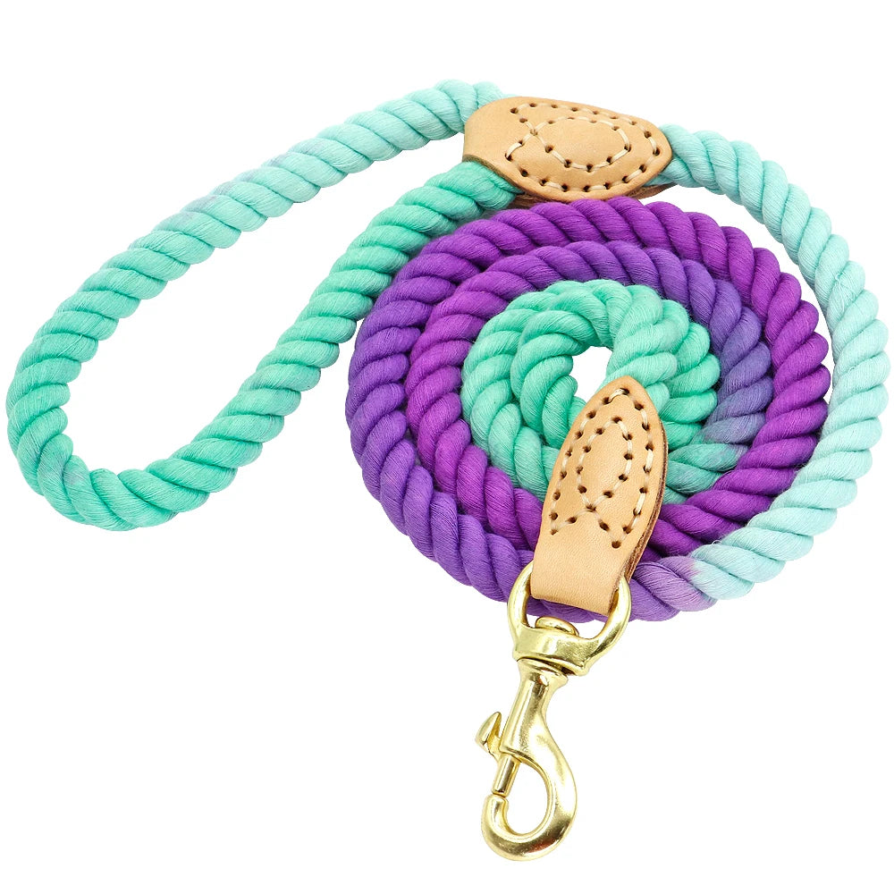 150cm Round Cotton Dog Leash - Soft Braided Training Lead Rose 150cm