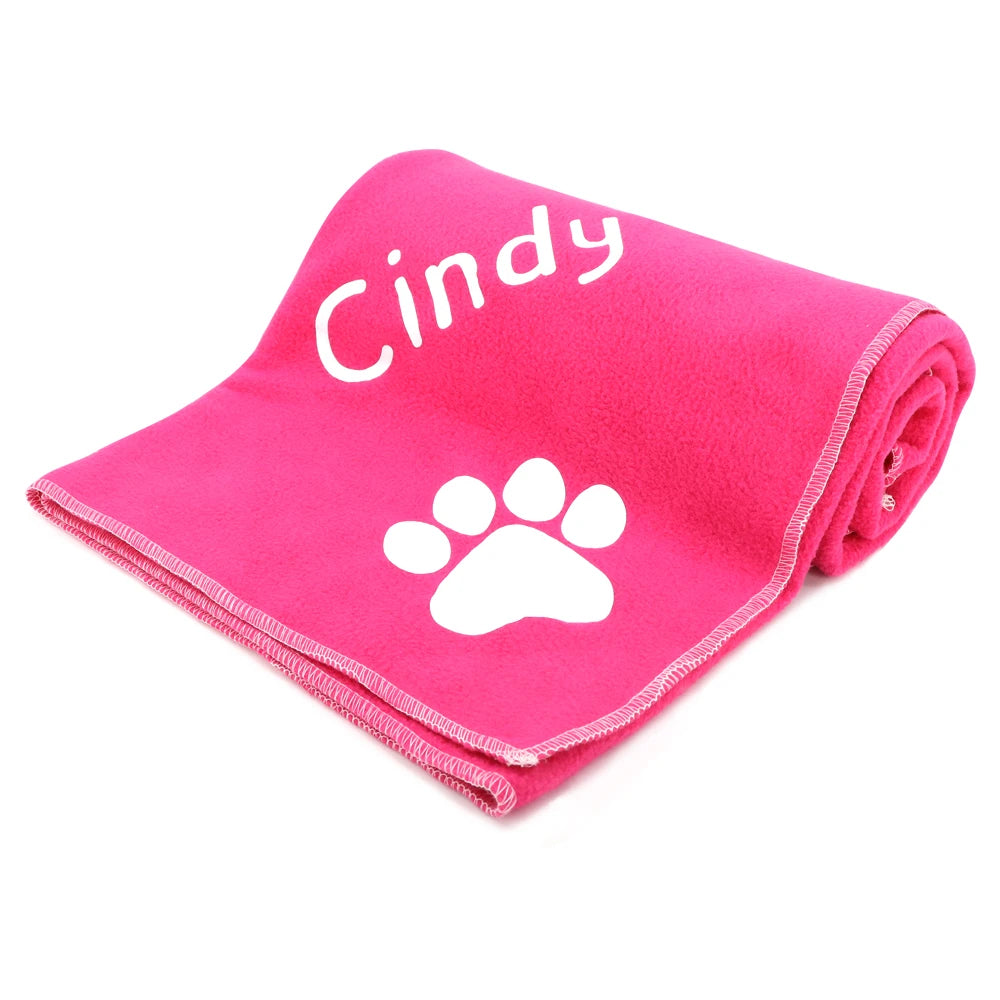 Personalized Dog Blanket Coral Fleece - Custom Pet Name & Paw Print Rose 100x70cm