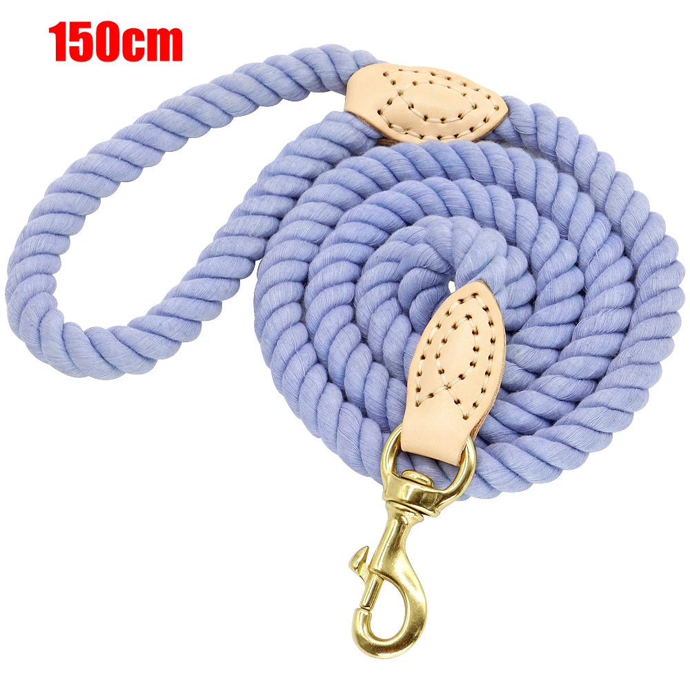 Colorful Rainbow Dog Leash - Premium Cotton Round Lead Rope Blue L