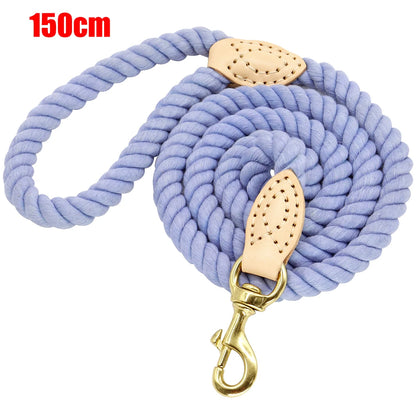 Colorful Rainbow Dog Leash - Premium Cotton Round Lead Rope Blue L