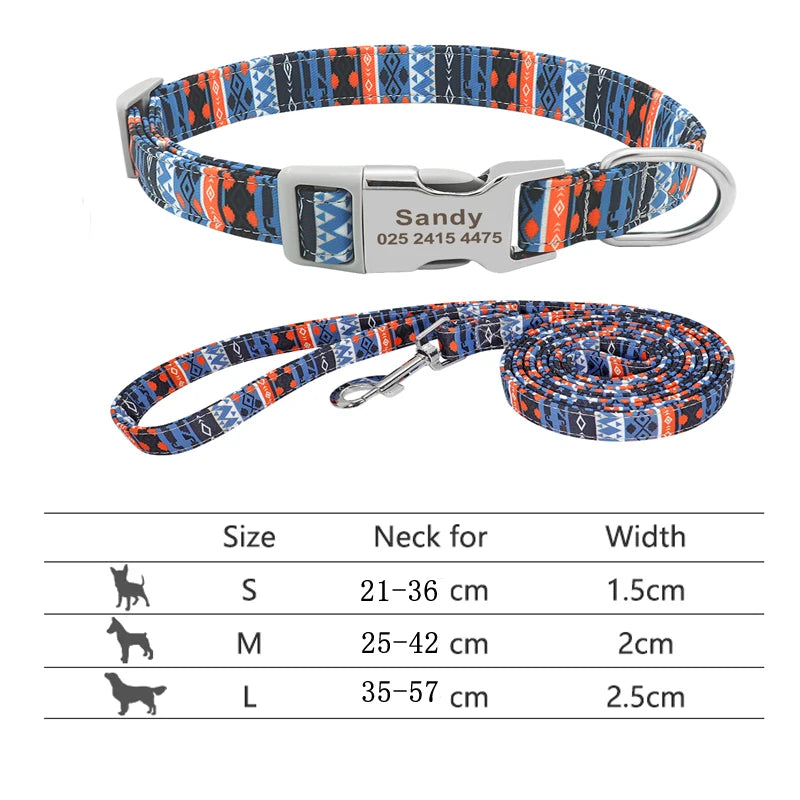 Reflective Dog Collar & Leash Set - Custom Engraved Night Safety 217HBLUE1