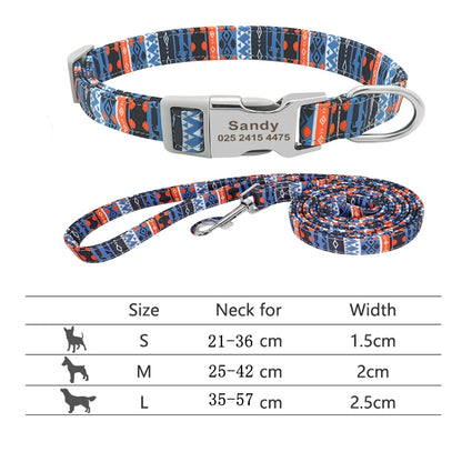 Reflective Dog Collar & Leash Set - Custom Engraved Night Safety 217HBLUE1