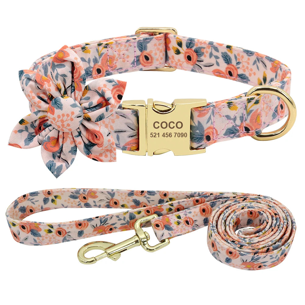 Custom Engraved Dog Collar with Leash Set - Personalized Pet ID Orange Set