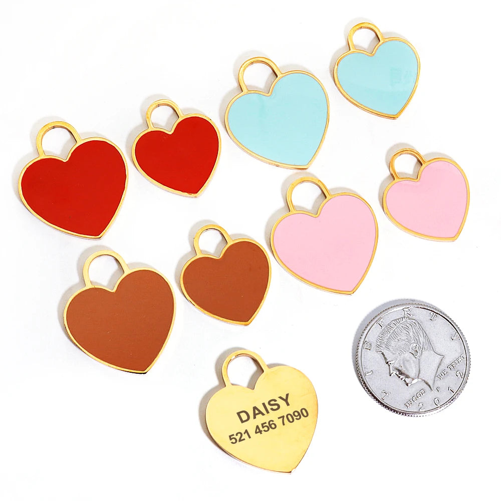 Heart Dog ID Tag Custom Engraved - Personalized Pet Safety