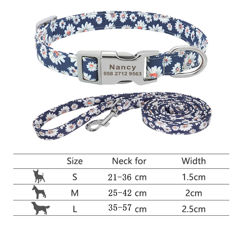 Reflective Dog Collar & Leash Set - Custom Engraved Night Safety 217HBLUE5