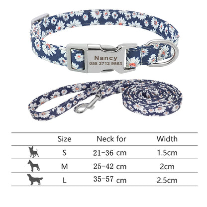 Reflective Dog Collar & Leash Set - Custom Engraved Night Safety 217HBLUE5