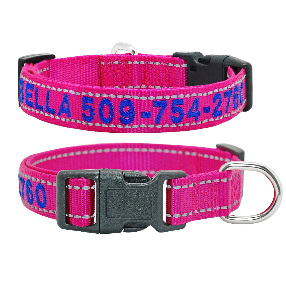 Personalized Reflective Dog Collar - Custom Embroidered Name & Phone 21 Rose