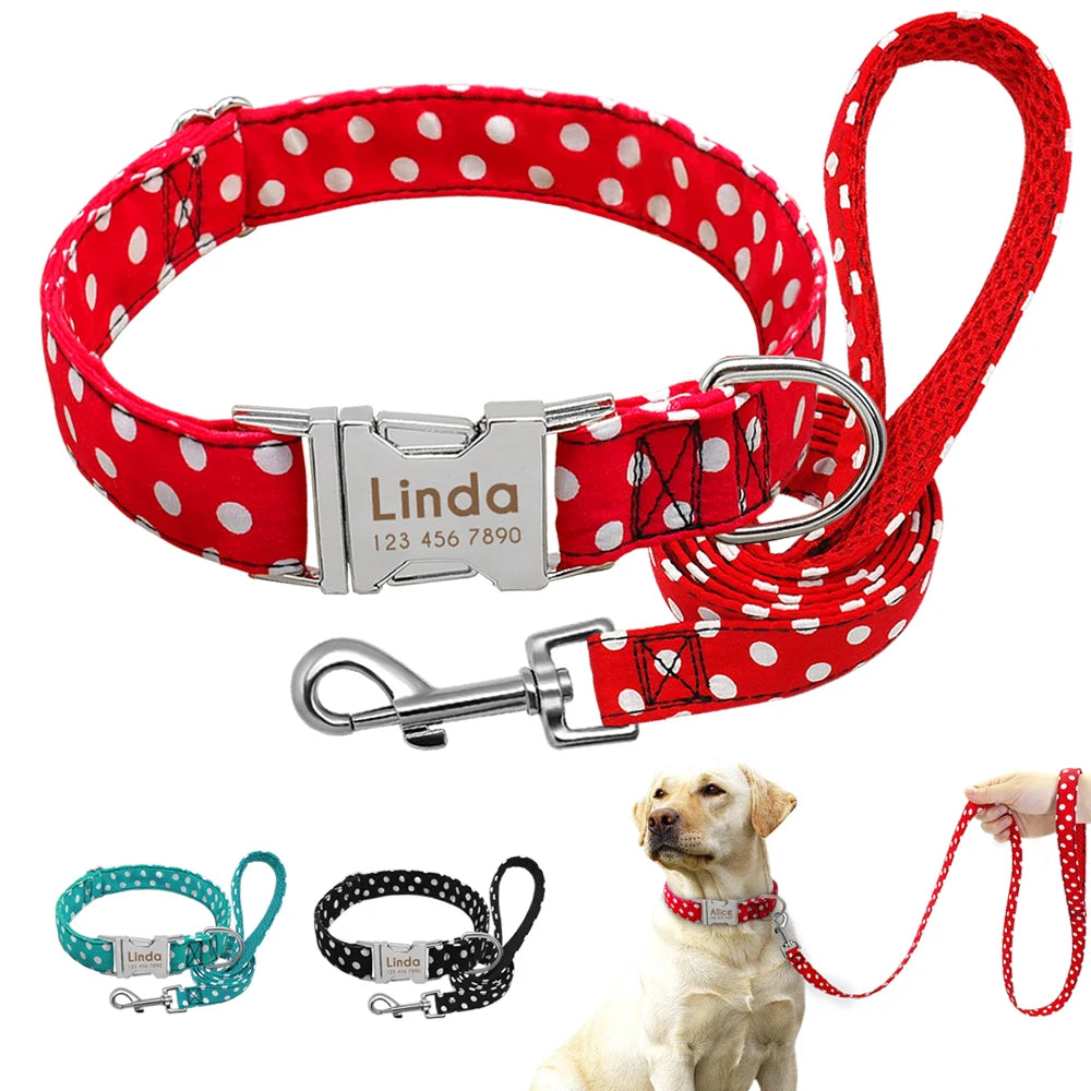 Reflective Dog Collar & Leash Set - Custom Engraved Night Safety