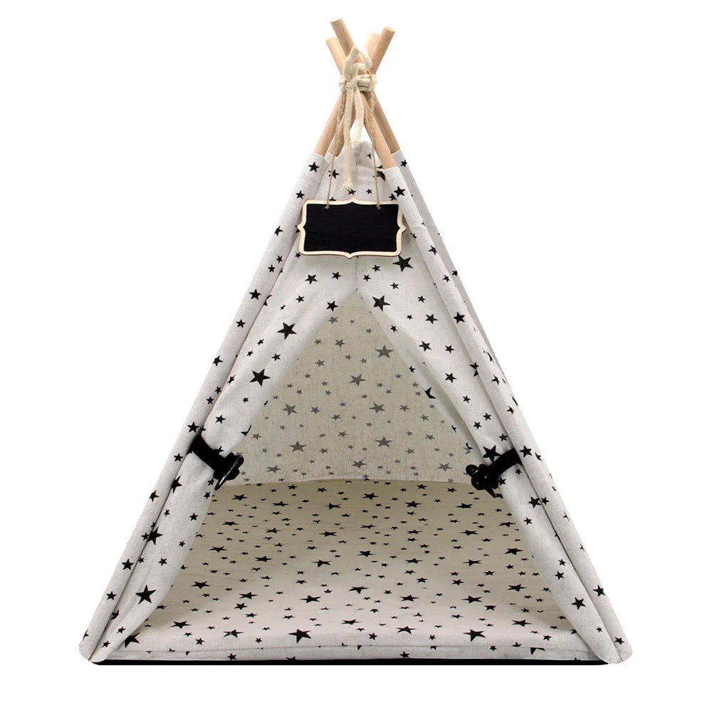 Cat Teepee Tent Bed - Cozy Indoor Pet House with Cushion White 42x45x50cm