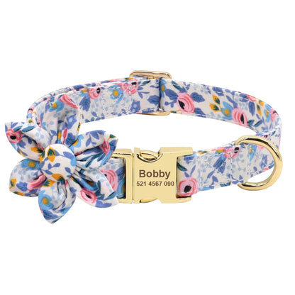 Custom Engraved Dog Collar with Leash Set - Personalized Pet ID Blue Collar