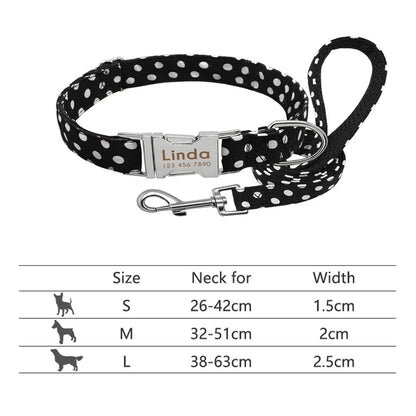 Reflective Dog Collar & Leash Set - Custom Engraved Night Safety 008BLACK
