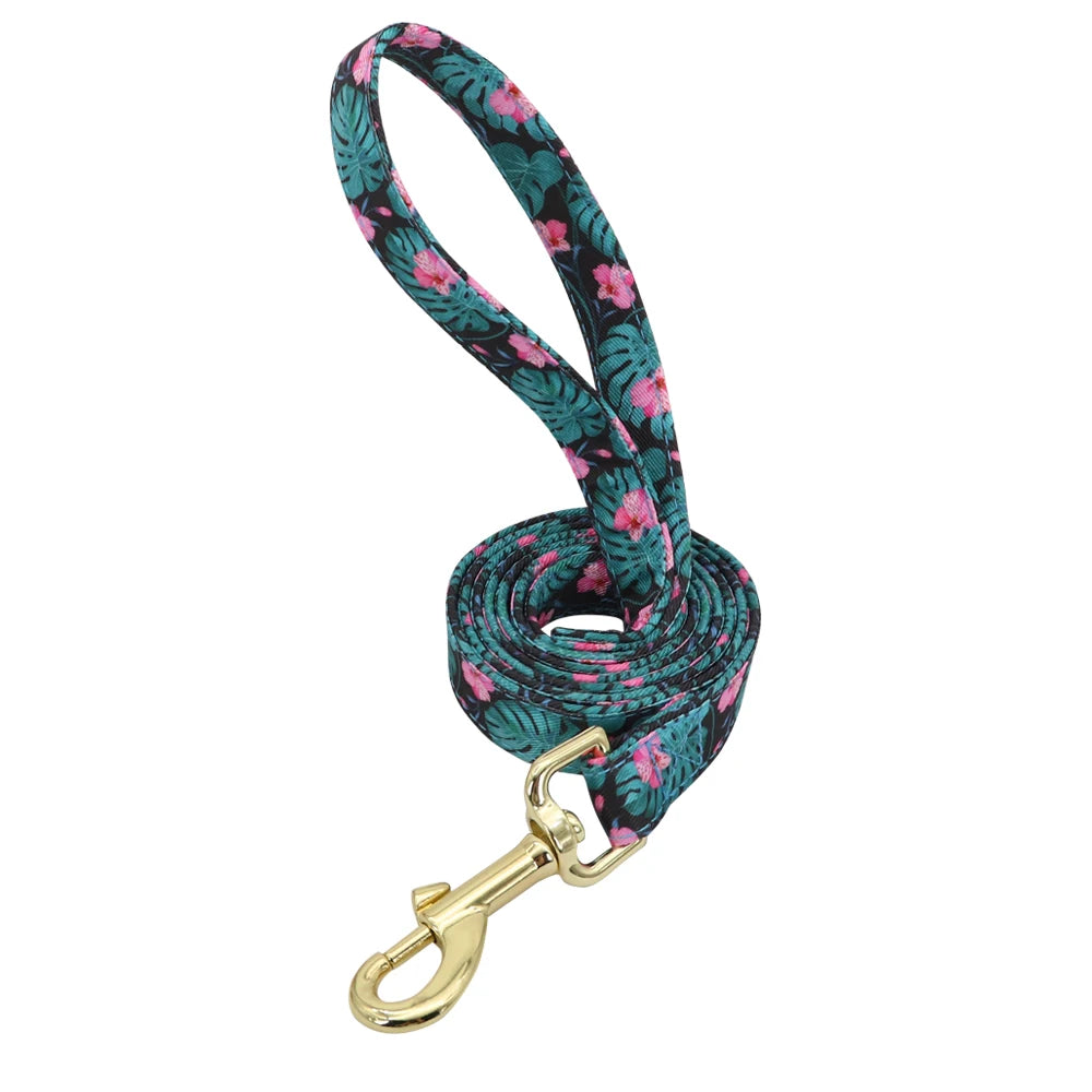 Custom Engraved Dog Collar with Leash Set - Personalized Pet ID Green Leash