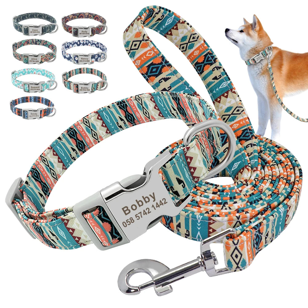 Reflective Dog Collar & Leash Set - Custom Engraved Night Safety