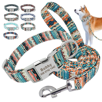Reflective Dog Collar & Leash Set - Custom Engraved Night Safety