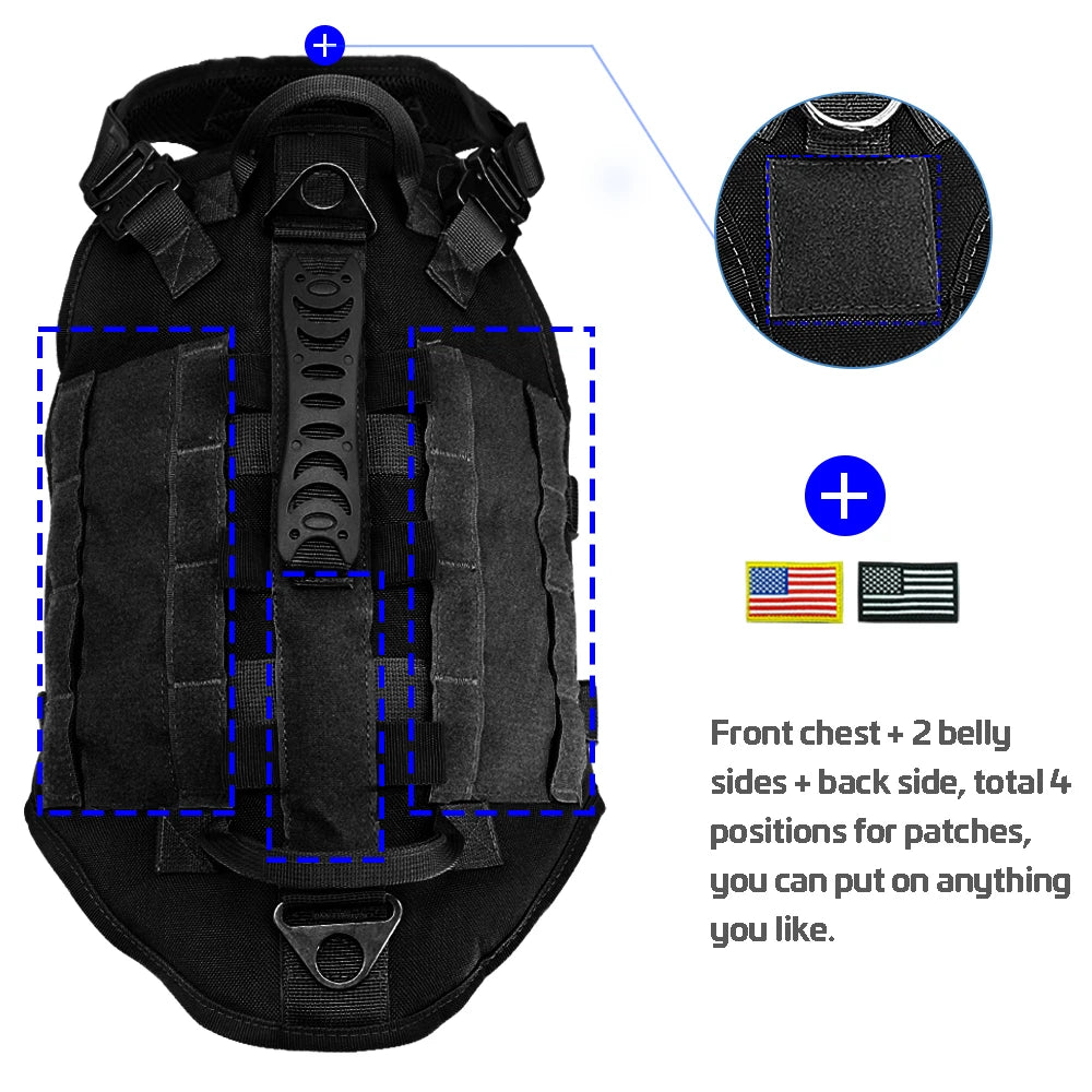 Tactical Dog Harness Military Style with Storage Bag for Large Dogs