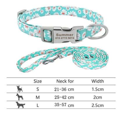 Reflective Dog Collar & Leash Set - Custom Engraved Night Safety 217HGREEN3