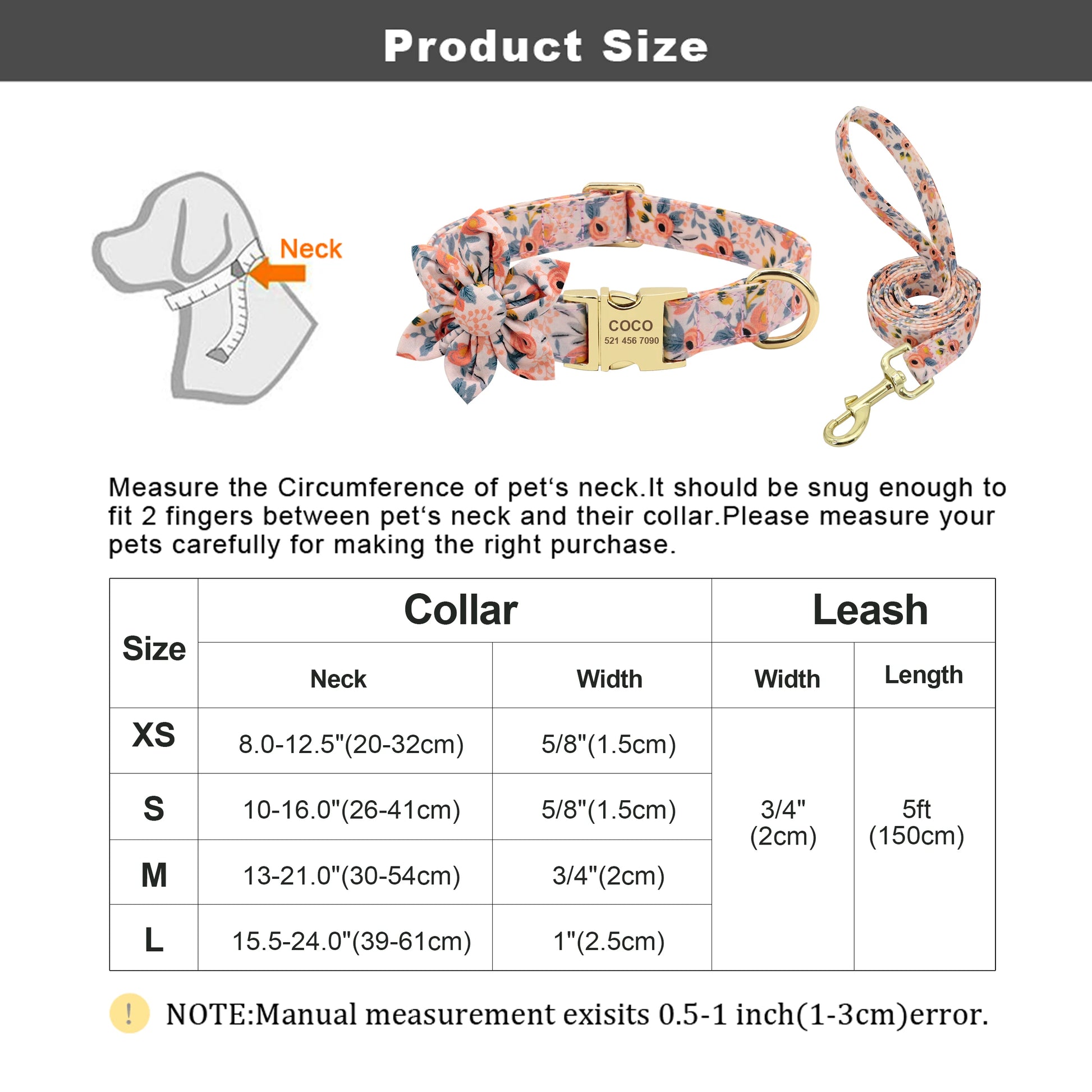 Custom Engraved Dog Collar with Leash Set - Personalized Pet ID